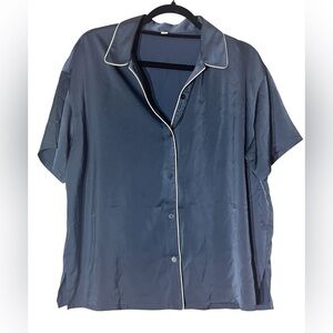 Uniqlo women’s satiny blue pajama button down. Medium